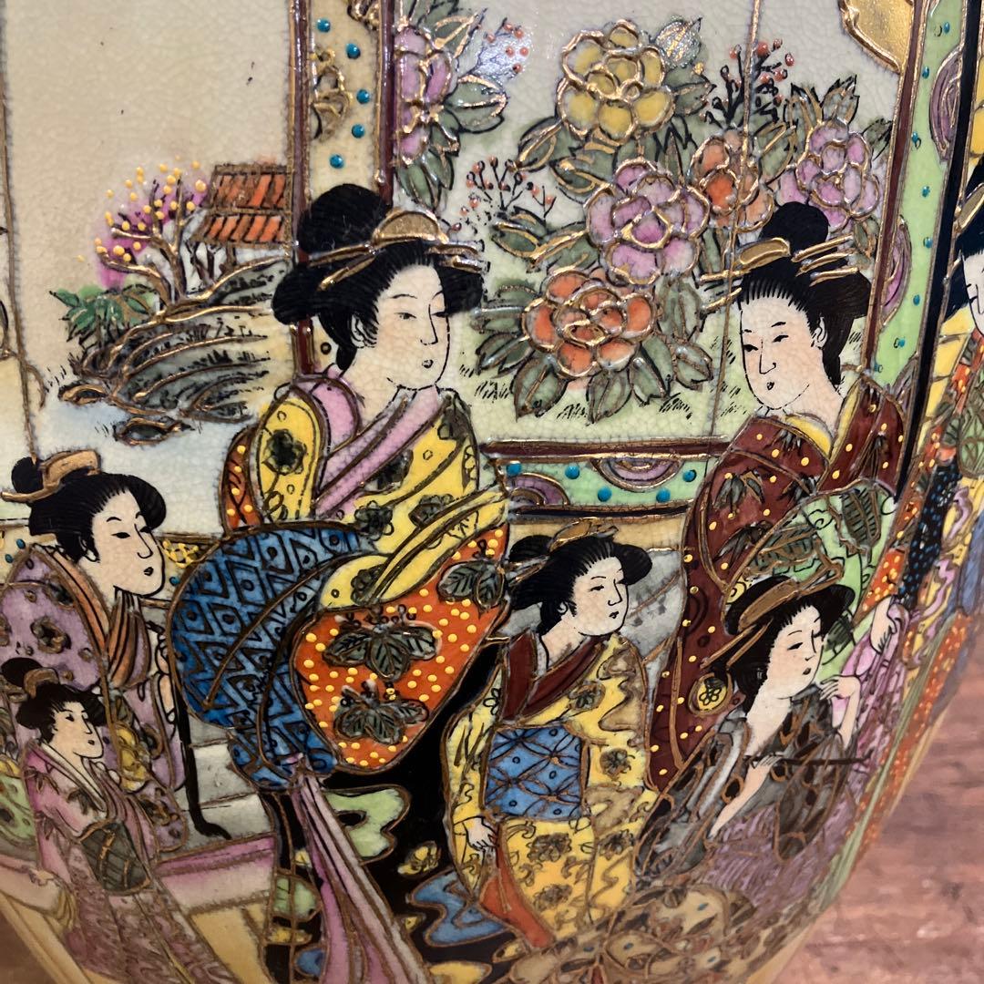 骨董品 中国美術 花鳥風月 豪華絢爛 大型 特大 薩摩焼 花瓶 金襴手 武者絵