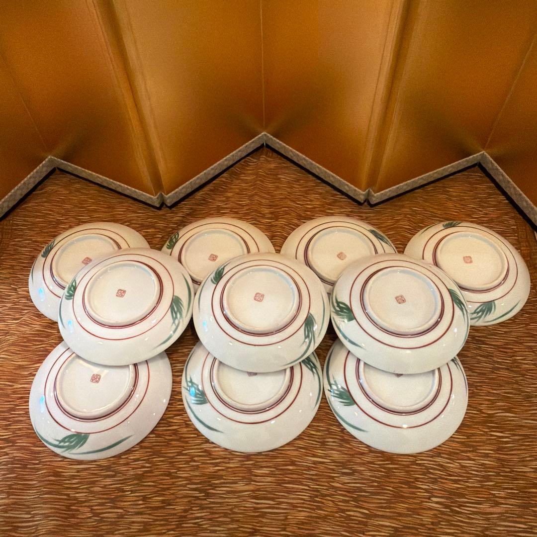 【10客まとめ】九谷焼 赤絵金彩 松竹梅 皿 16cm 在銘 昭和レトロ