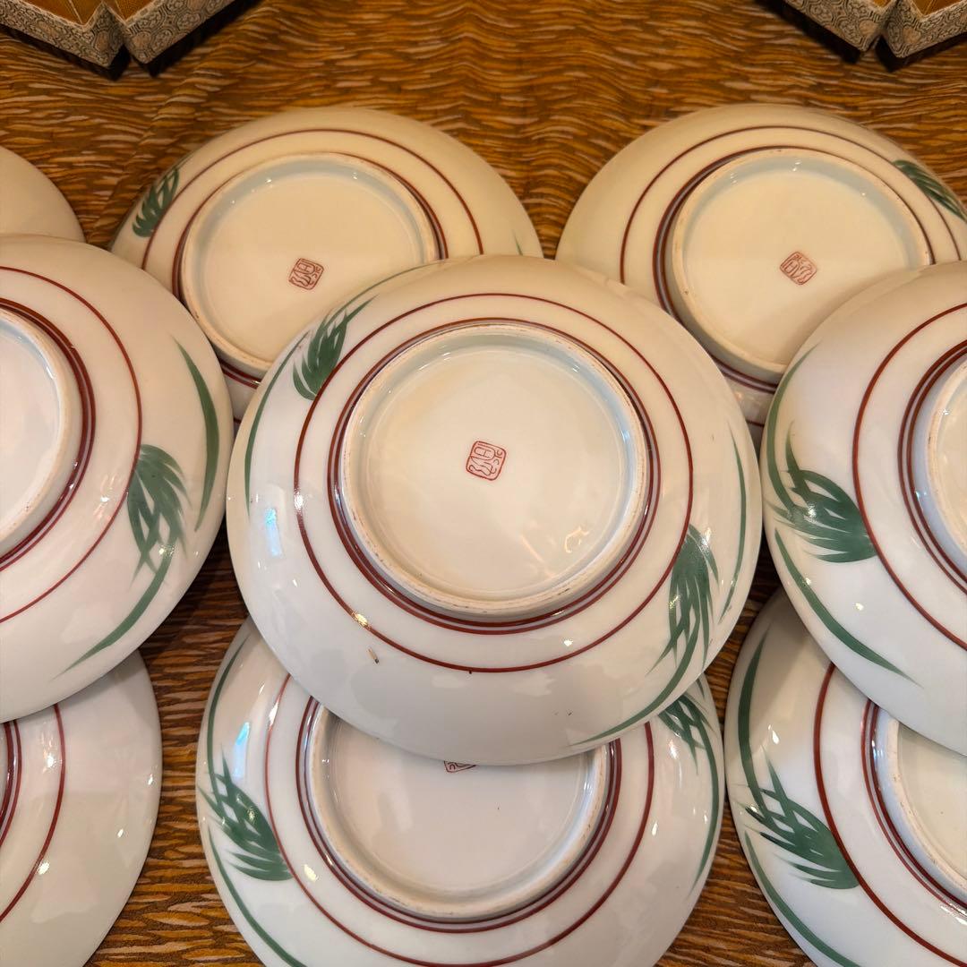 【10客まとめ】九谷焼 赤絵金彩 松竹梅 皿 16cm 在銘 昭和レトロ