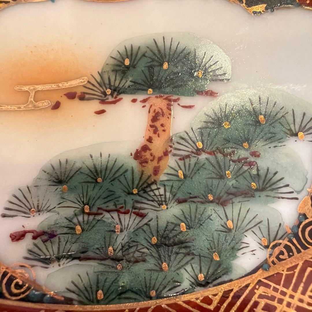 【10客まとめ】九谷焼 赤絵金彩 松竹梅 皿 16cm 在銘 昭和レトロ