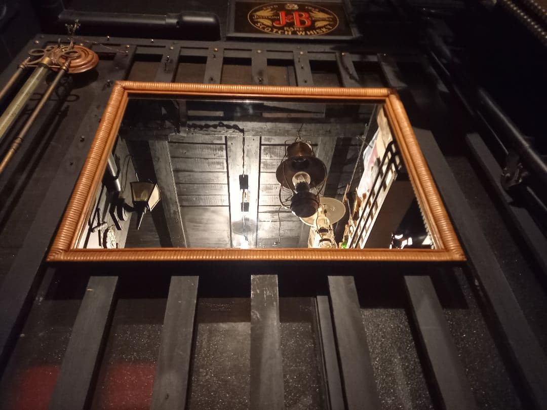 希少　1970's　フレンチ　クラシック　ラタン　フレーム　ウッド　ミラー