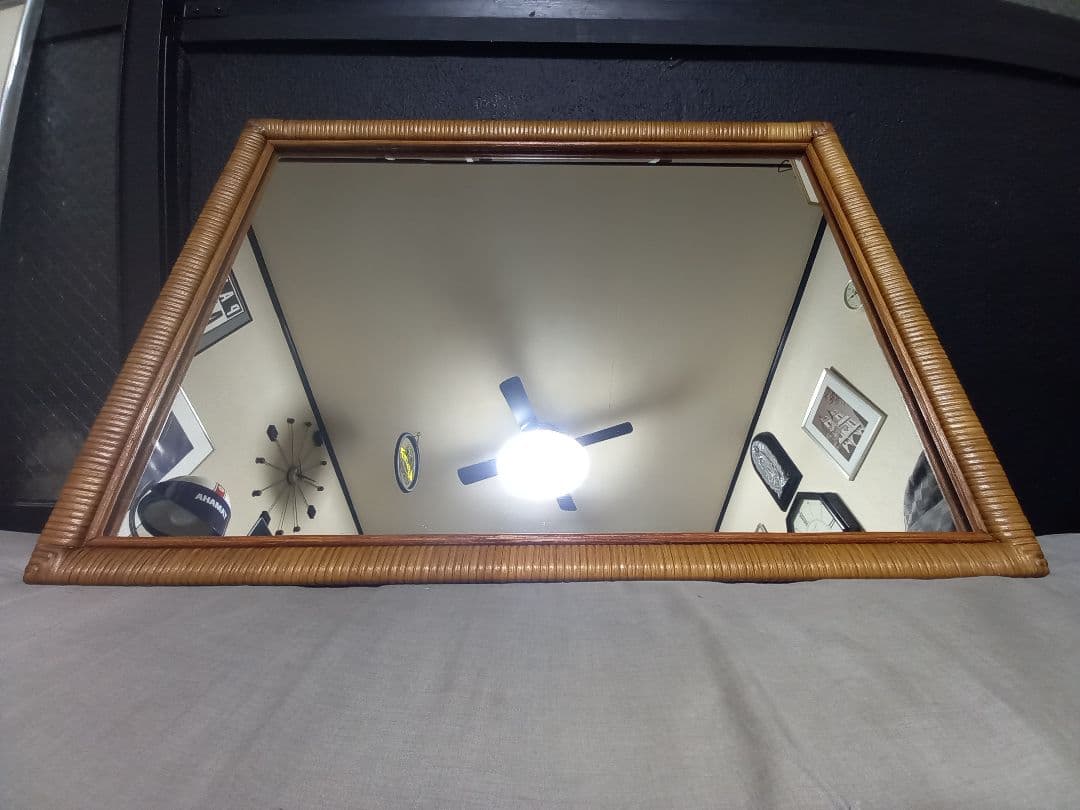 希少　1970's　フレンチ　クラシック　ラタン　フレーム　ウッド　ミラー