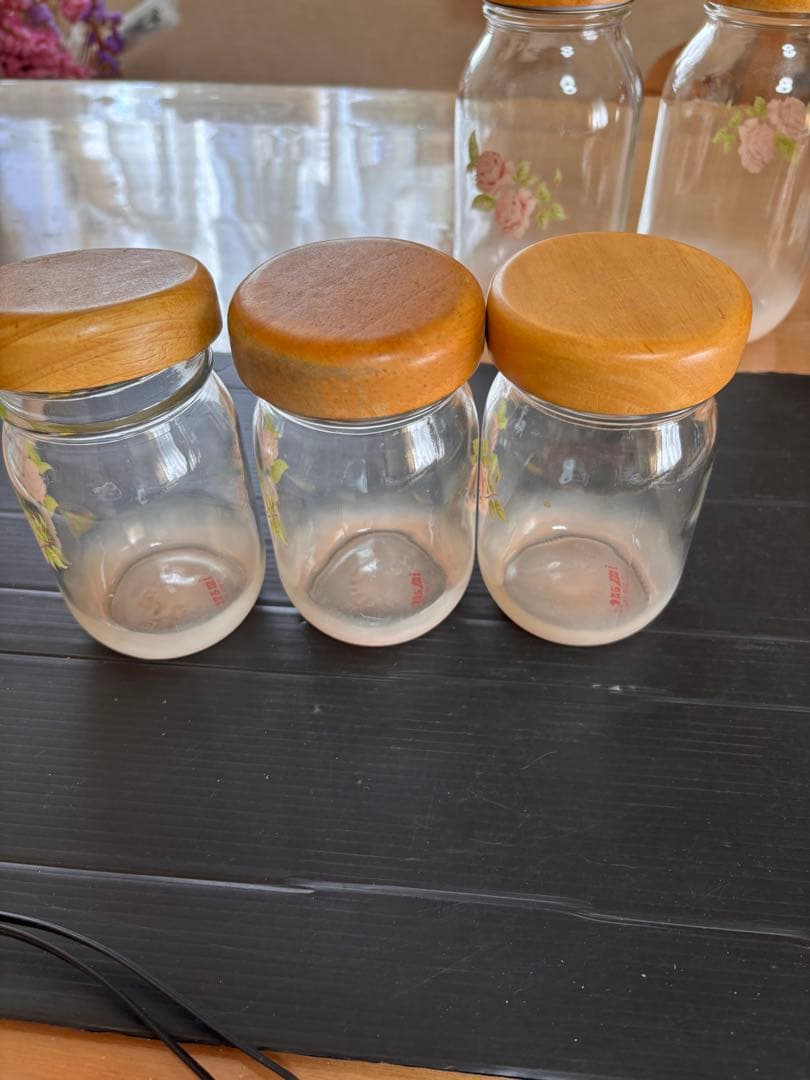 未使用ビンテージ❣️旧イマン ダイアナローズ ガラス木蓋キャニスター５個訳有特価