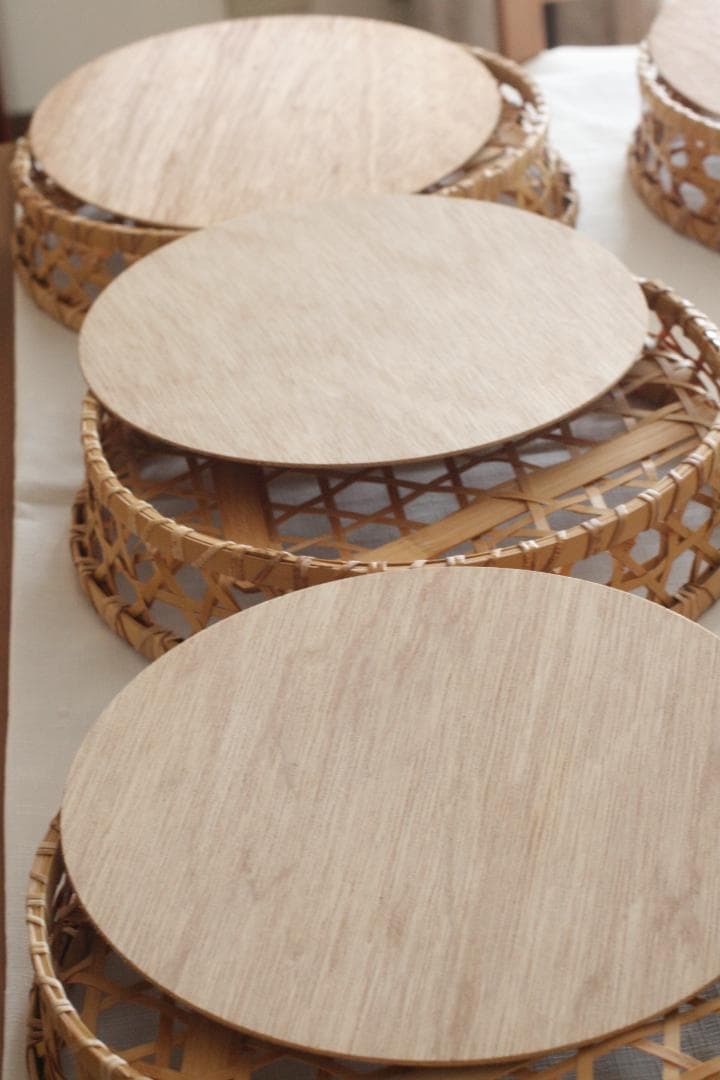 竹籠弁当　６個セット　竹籠　丸形　直径３３センチ　高さ６．７センチ