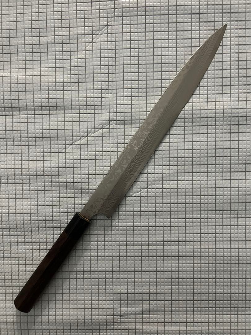 柳刃包丁 包丁 300mm 安来鋼青紙２号 ダマスカス 紫檀シノギ柄 ③