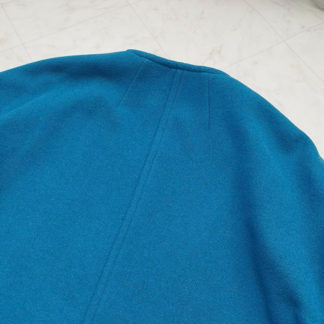 極美品　シップスエニィ　ノンミュールジングウール ノーカラー コート　青