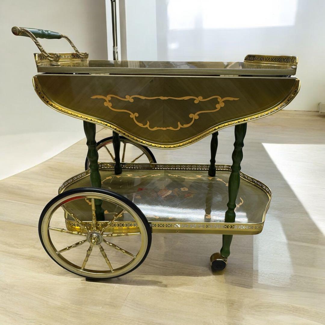 アンティーク　キッチンワゴン　バタフライテーブル　キャスター付