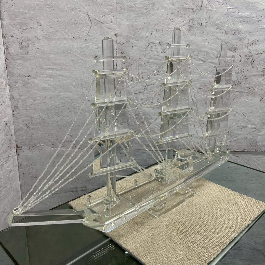 【直接引取限定】 ガラス帆船 ケース付き 置物 模型 オブジェ A1062