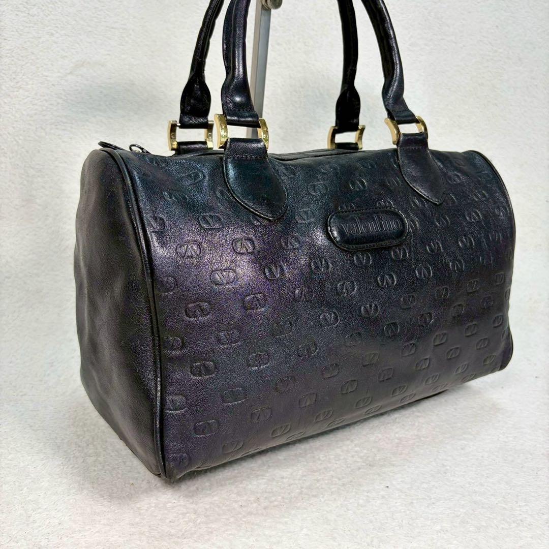 【美品✨】ヴァレンティノ　ミニボストンバッグ　ハンドバッグ　総柄　レザー　黒