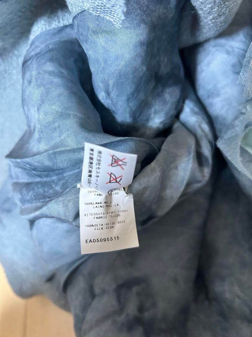 MOSCHINO リボンレースフリルノーカラージャケット ライトブルー