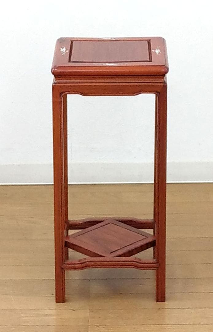 美品 唐木 花梨 象嵌 螺鈿細工 高卓 正方卓 花台 飾り台 香炉台 盆栽台