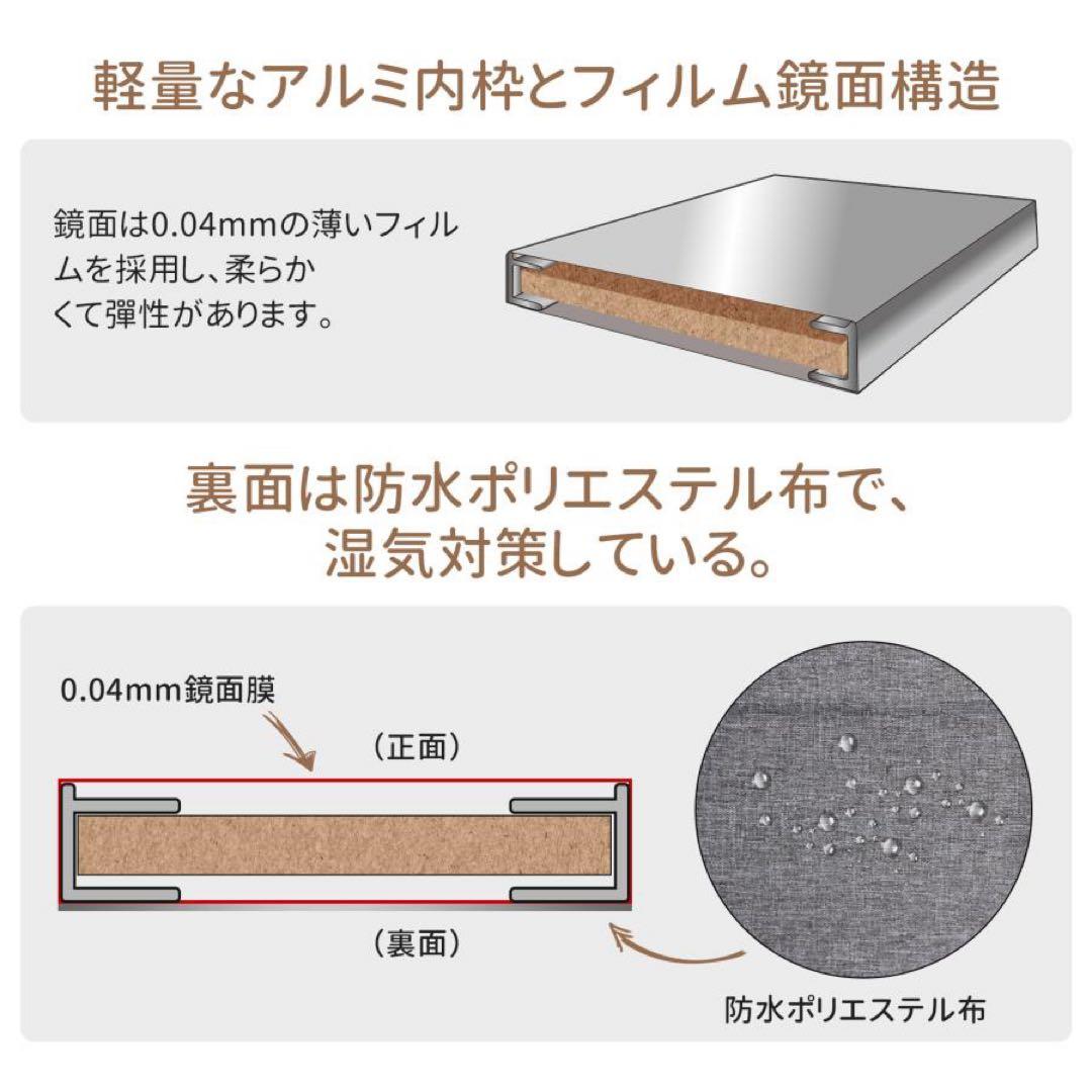 割れない鏡 全身ミラー 160×100cm 壁掛け・立て掛け ゴールド