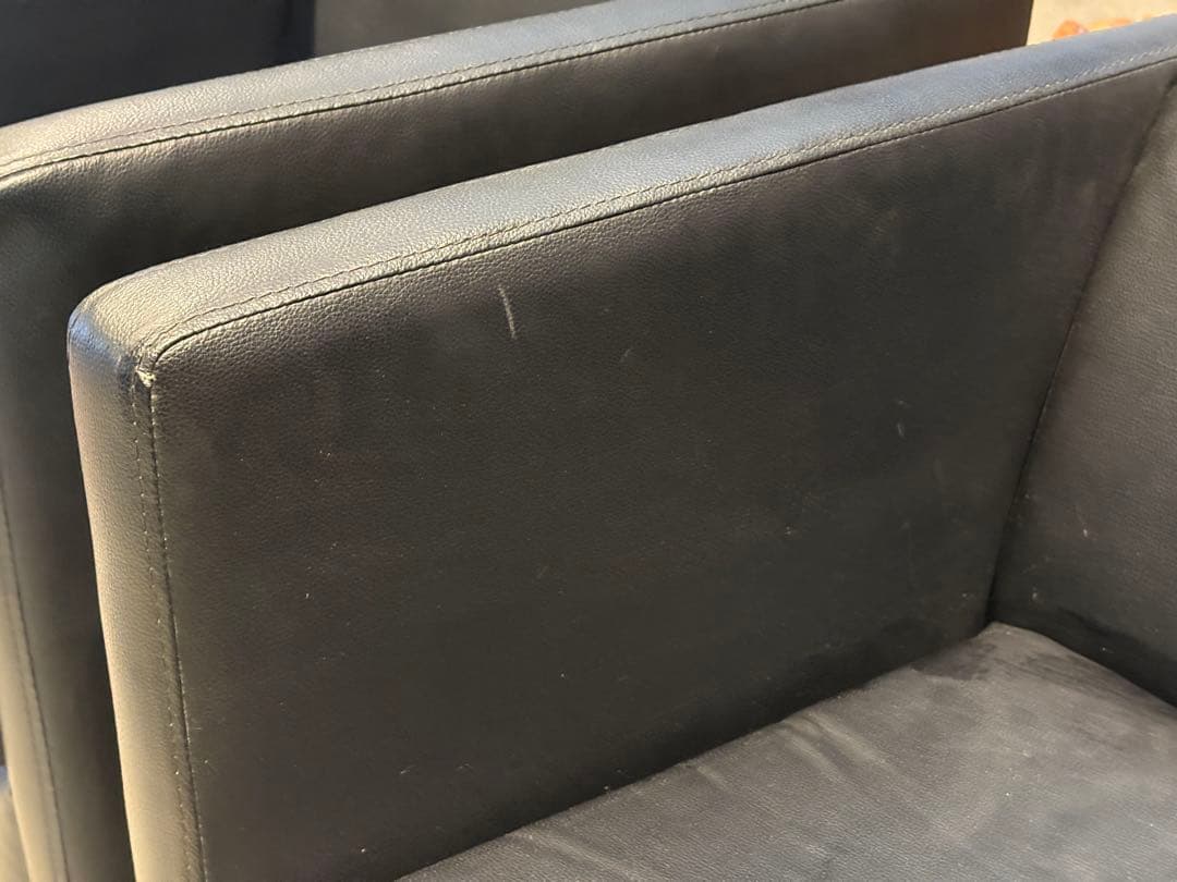 ①ブラック モダン 1人掛けソファ 1Pソファ 合皮レザー アンティーク SG