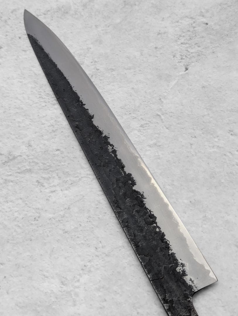 日野浦睦 Hinoura 黒打 梨地 青紙スーパー 筋引包丁 270mm