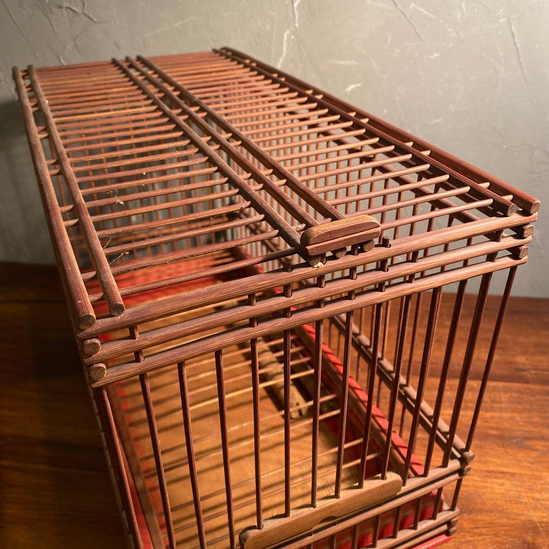 時代物 四脚 竹製鳥かご メジロ 骨董品 古道具 インテリア 上手