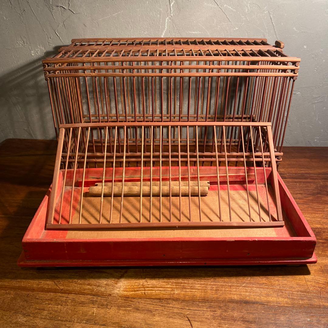 時代物 四脚 竹製鳥かご メジロ 骨董品 古道具 インテリア 上手