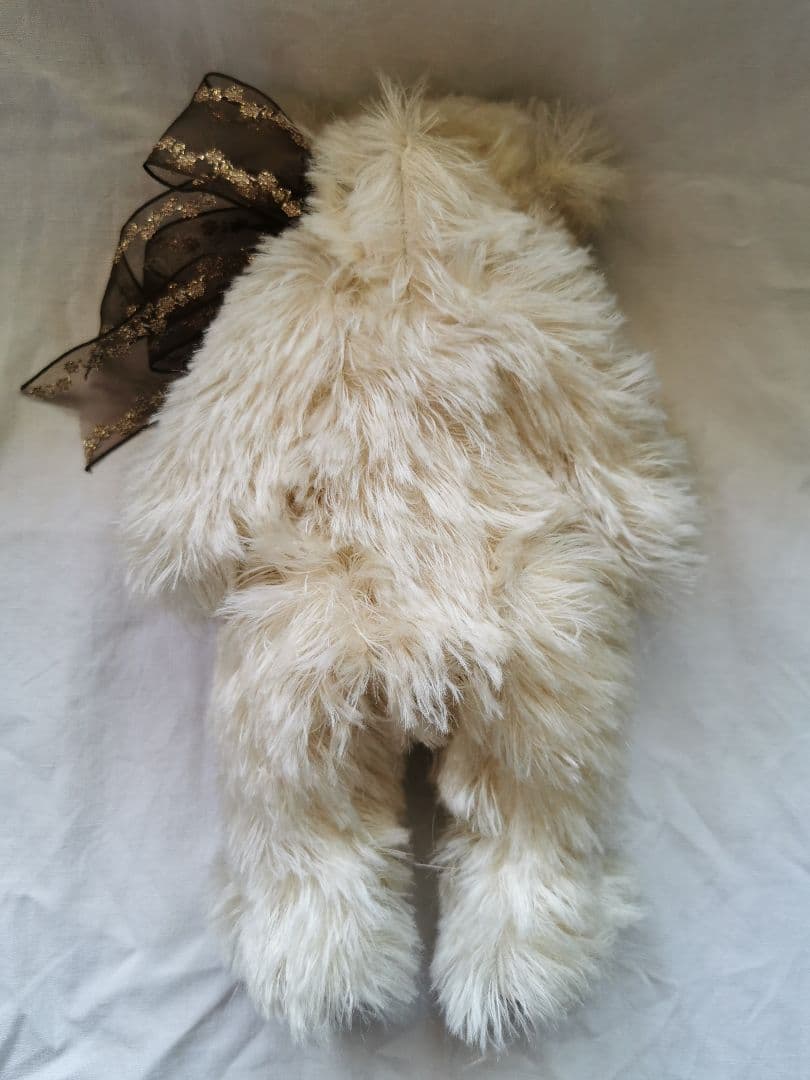 人形作家様ハンドメイド✃ヴィンテージ 毛足の長いテディベア 長髪モヘア金糸リボン