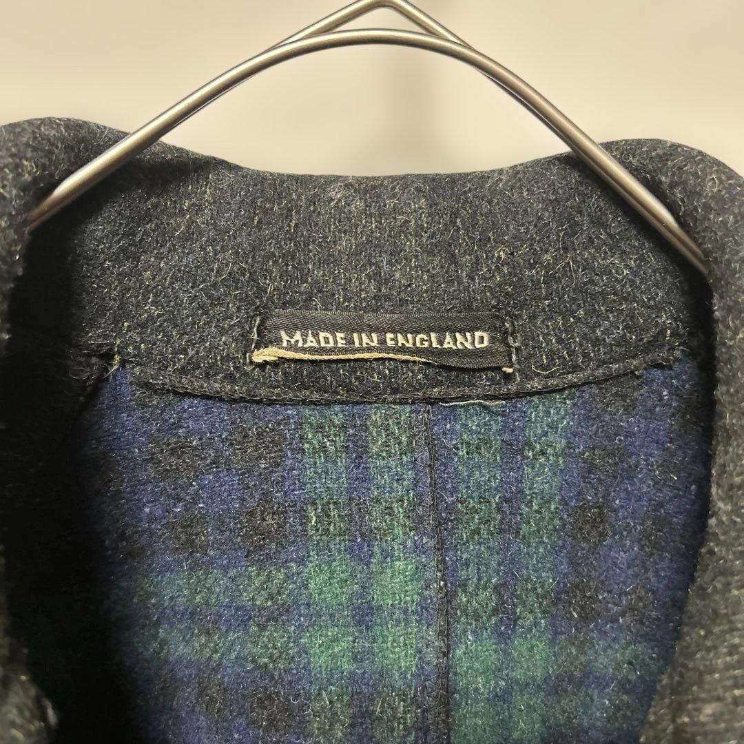 vintageウールコート ダークグレー チェック裏地