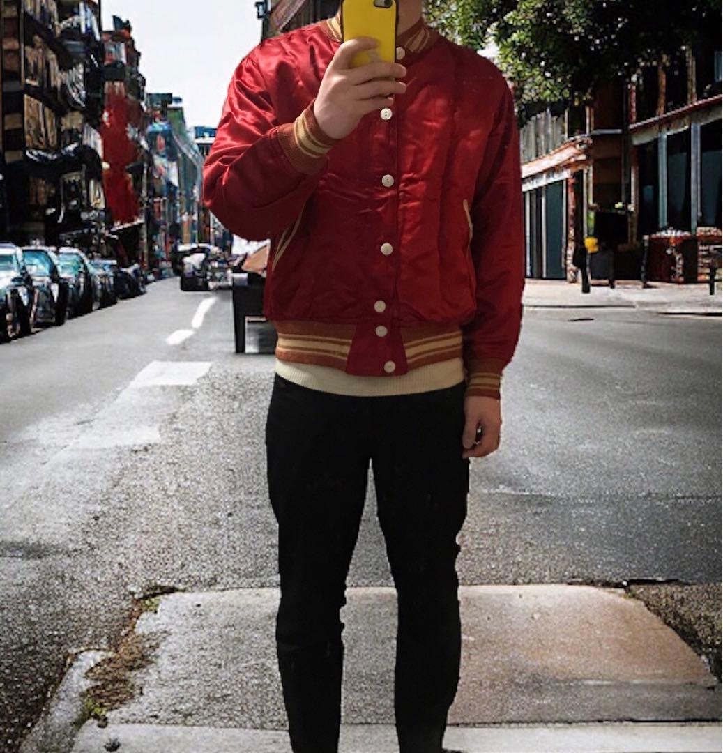 vintage 40s 50s サテンスタジャン ボタスタ 赤　ロカビリー