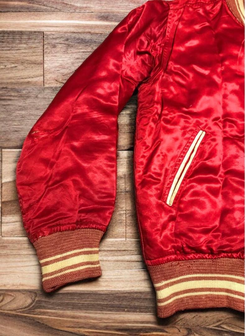 vintage 40s 50s サテンスタジャン ボタスタ 赤　ロカビリー