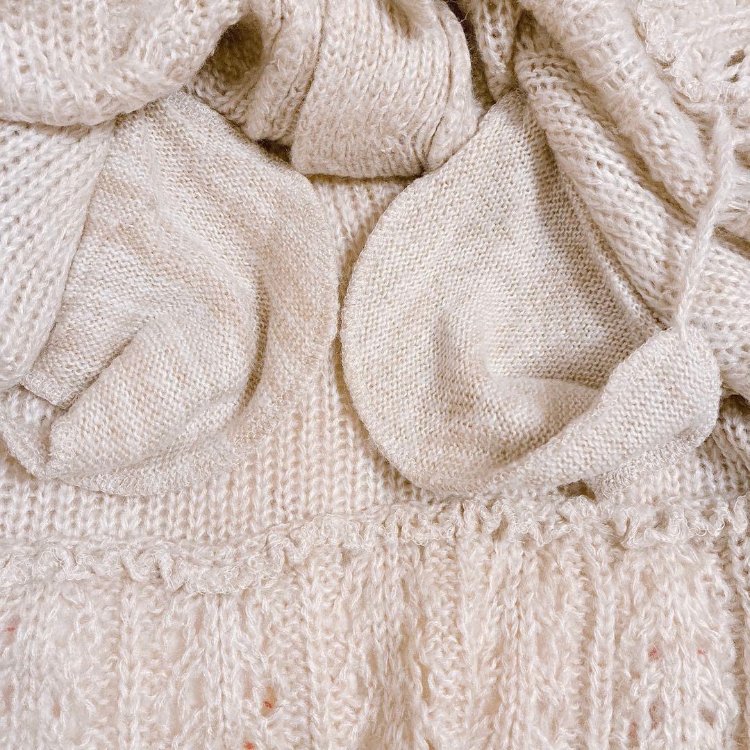 美品✨Lizmelo リズメロ　ニットポンチョ　ベージュ　リボン　ケーブル　M