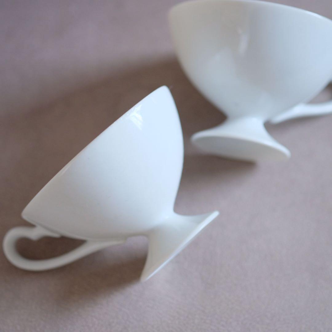 白磁 ティーカップ ペア 大正時代 骨董 アンティーク コーヒーカップ 古道具