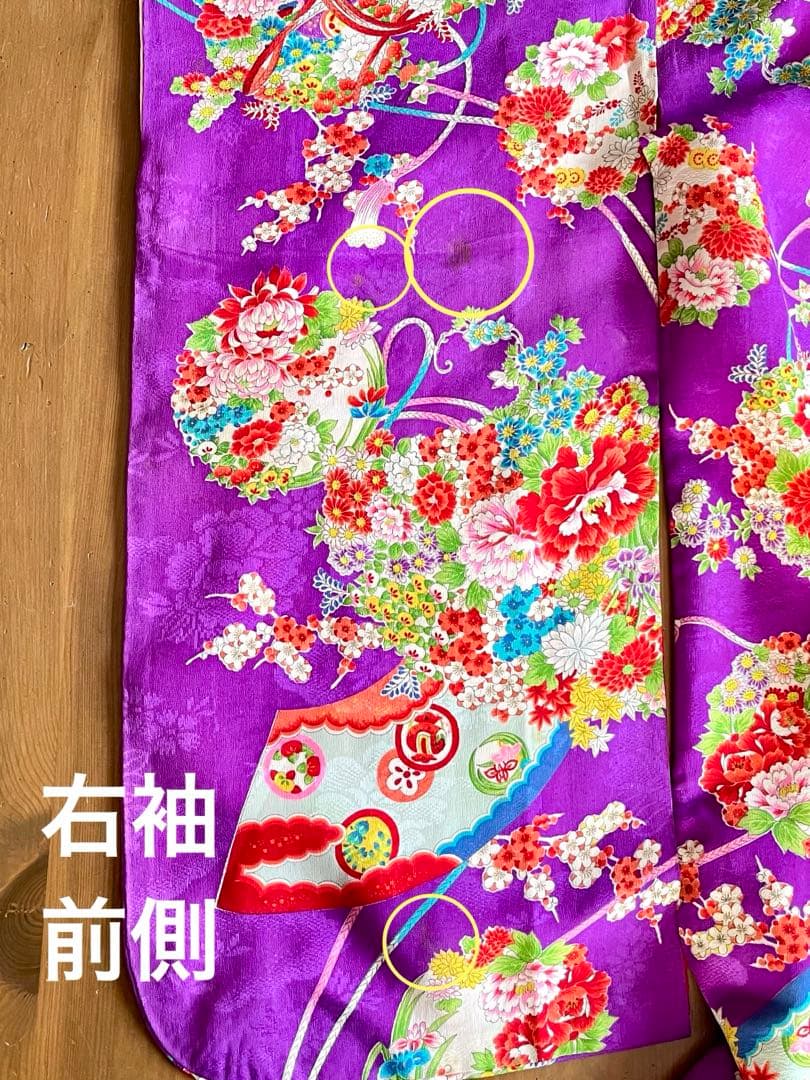 正絹 アンティーク着物 七五三 ◇鼓 地紙 花丸紋 古典柄