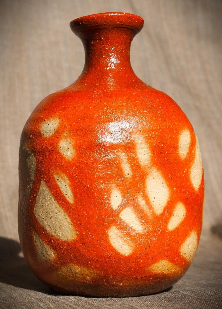 希少作★末田恵【師：安倍安人】備前緋襷徳利★共箱・共布