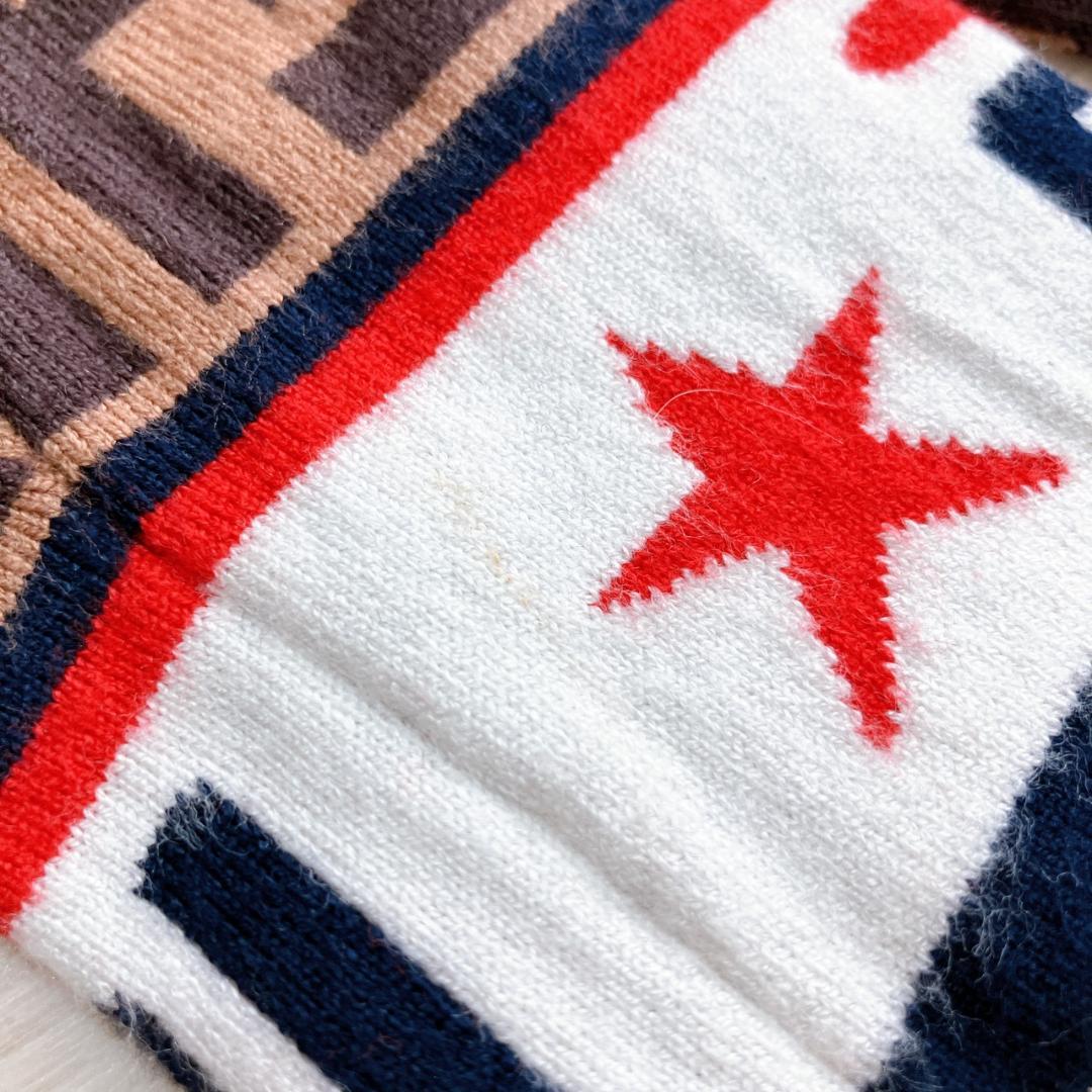 【美品】　フェンディ　ズッカ柄ロゴラインラグランスリーブミニニットワンピース