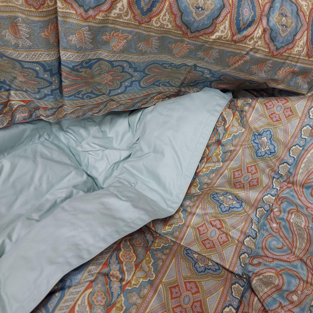 【未使用】エトロ　ダウン90% 羽毛掛布団 150×200cm ブルーペイズリー