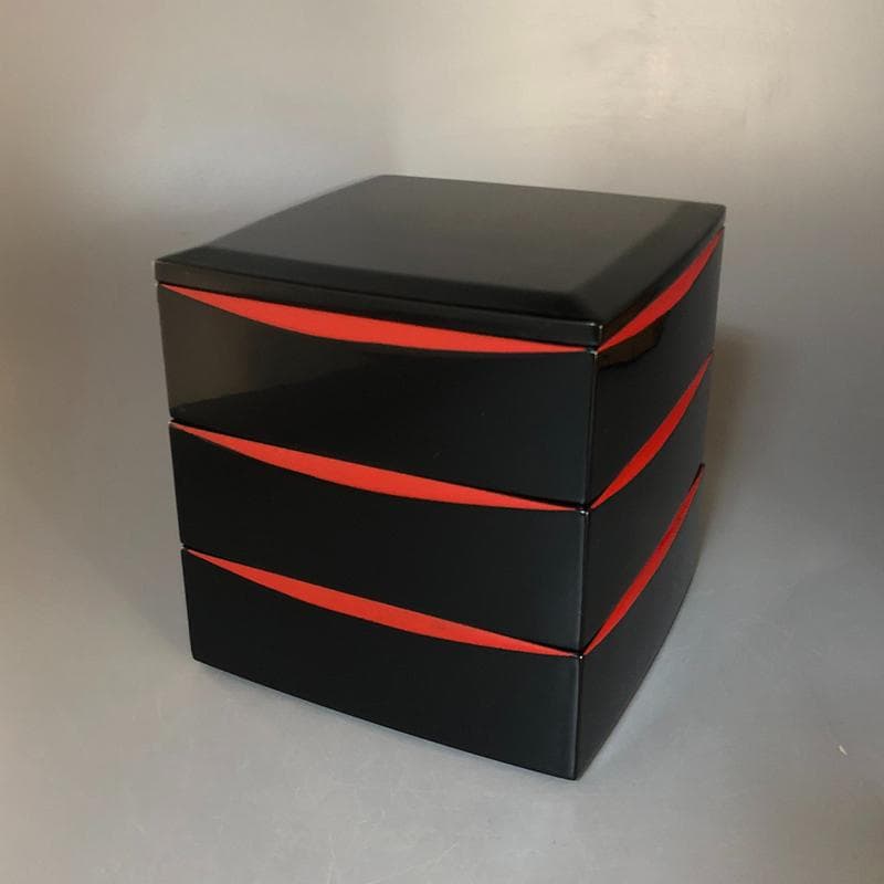 ◆510◆特選　本漆塗り　六五三段重　栄治作　漆器　会津塗　塗分　隅立　胴張