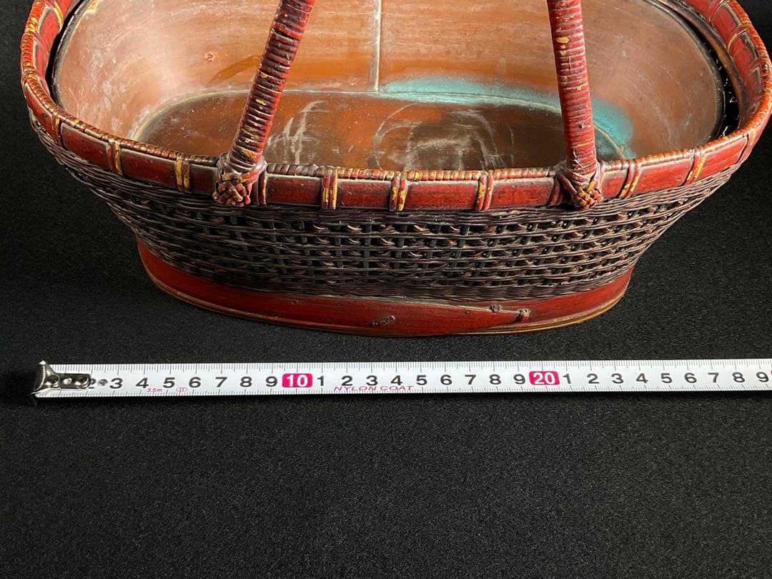 民藝　竹籠　竹編み籠　花籠　花入れ　花器　銅器付き　華道　茶道具