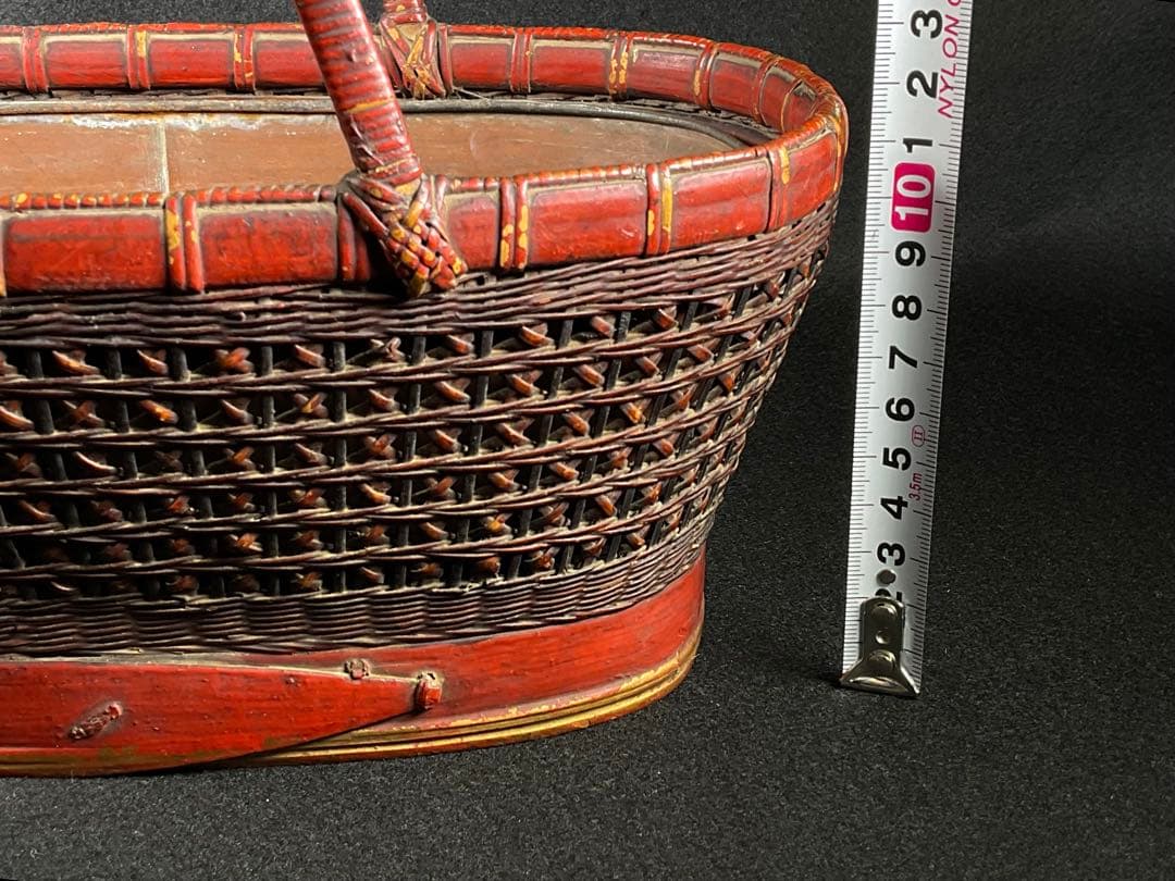 民藝　竹籠　竹編み籠　花籠　花入れ　花器　銅器付き　華道　茶道具