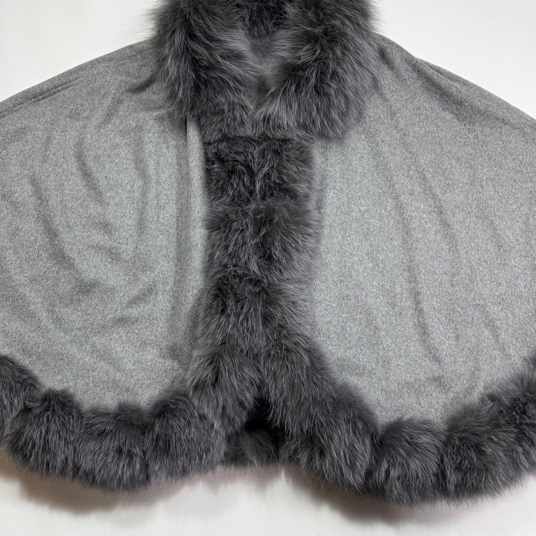SAGA FURS カシミヤ100％ ブルーフォックス ラビット ポンチョ