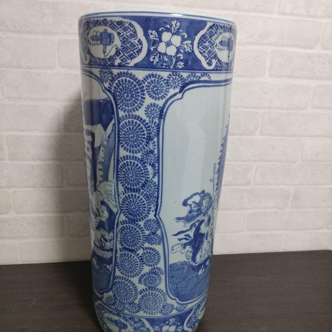 陶器製 染付 傘立て 宝船 七福神 唐草