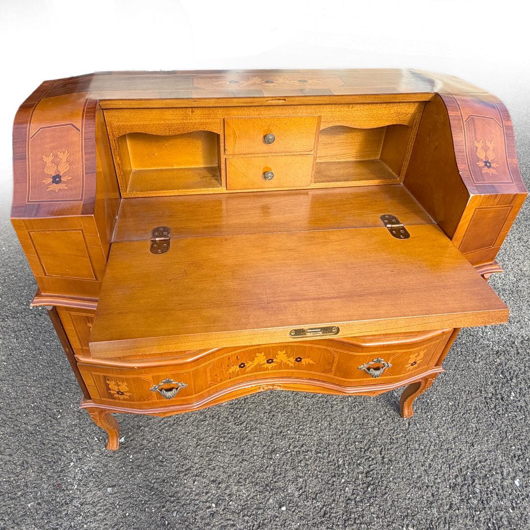 ライティングビューロー 猫脚 イタリア製 鍵付き 象嵌 アンティーク チェスト