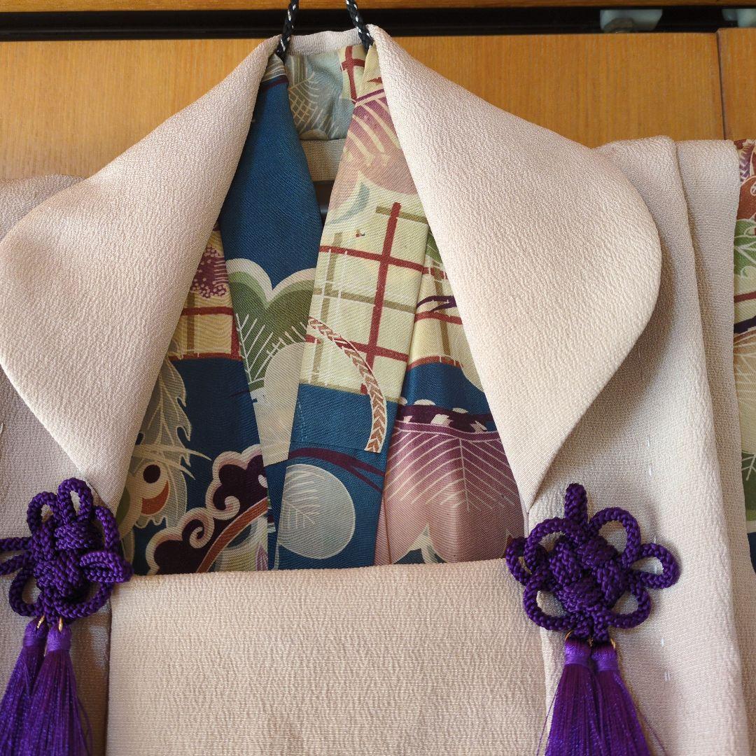 七五三３歳男の子アンティーク着物と正絹縮緬の被布（中綿無し）