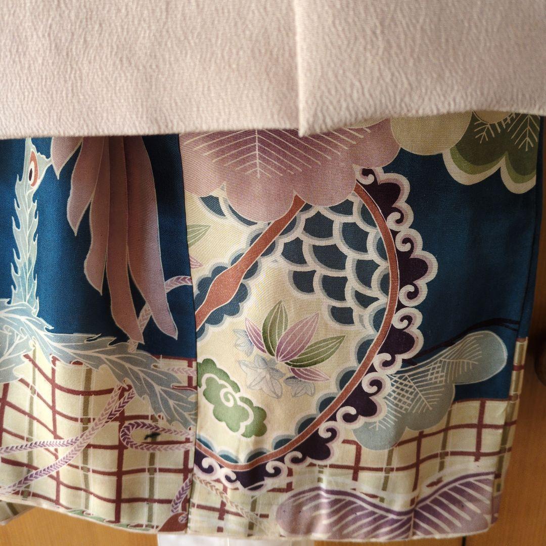 七五三３歳男の子アンティーク着物と正絹縮緬の被布（中綿無し）