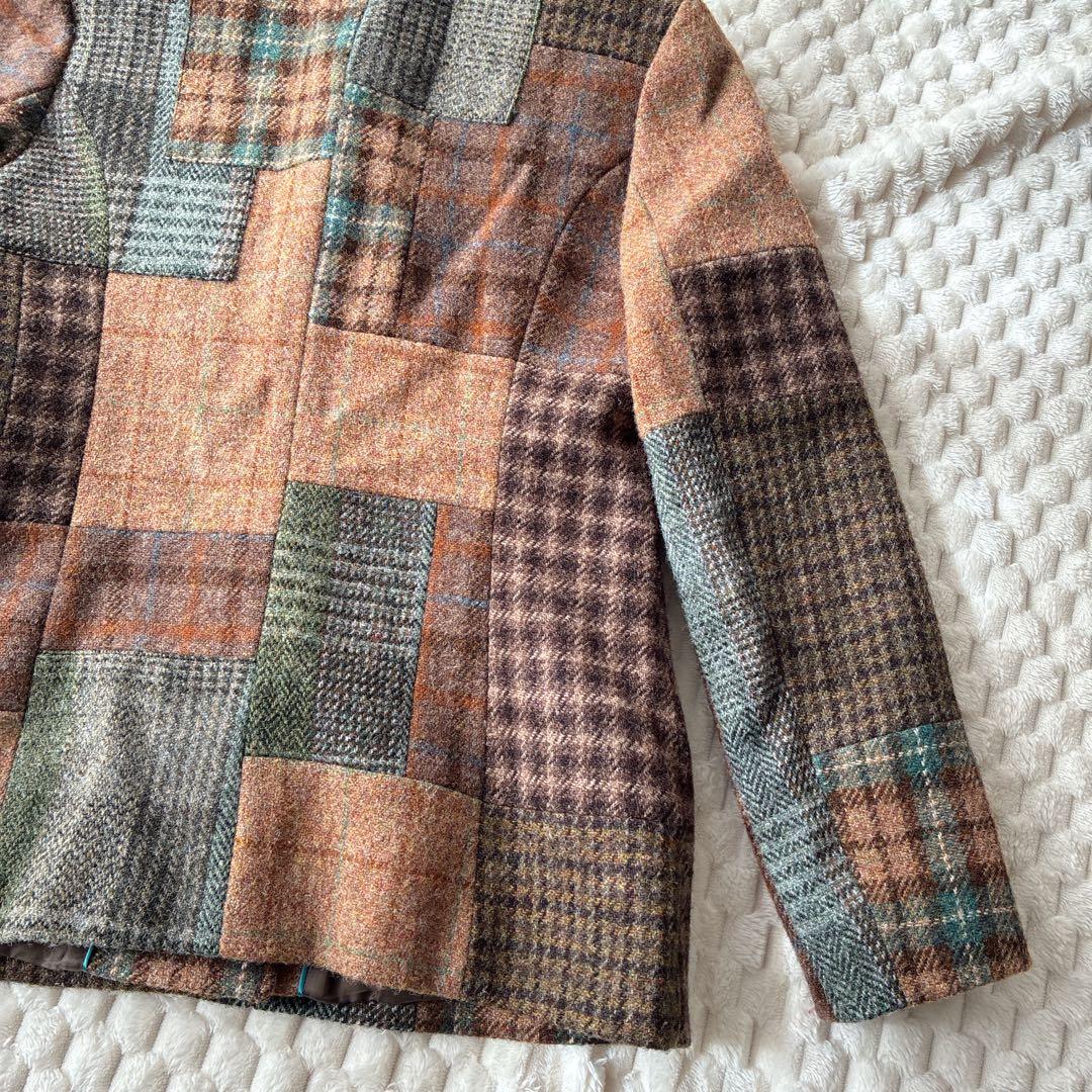 美品　SCAPA スキャパ　ハリスツイード　パッチワーク　ウールジャケット　L