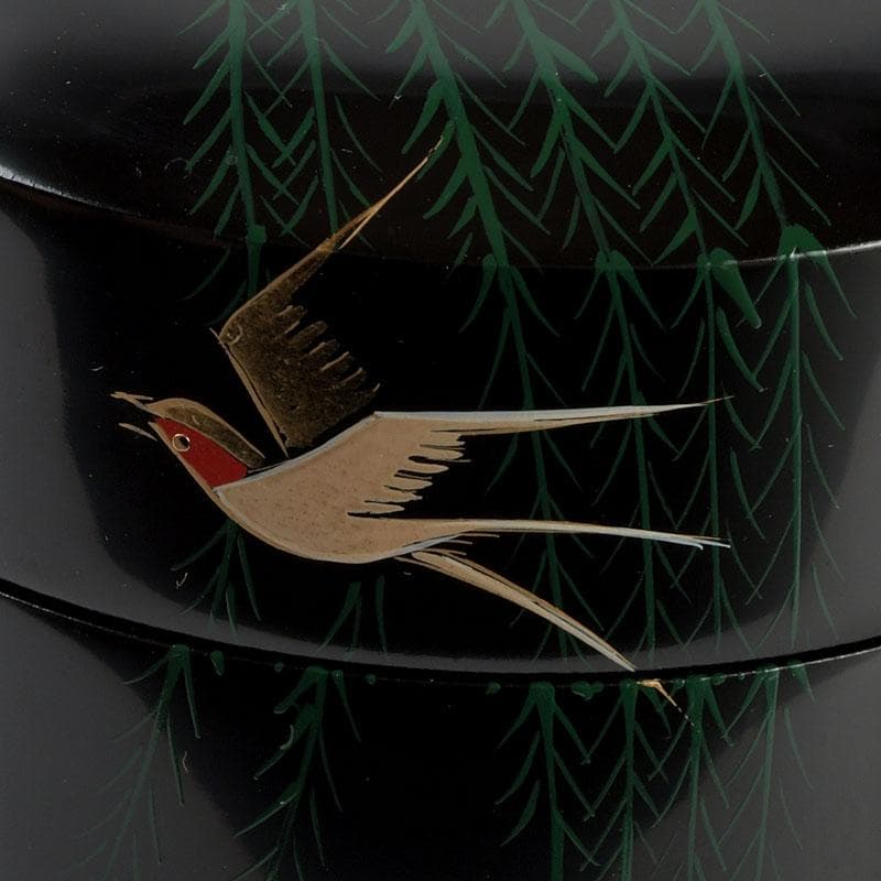 ちゃちゃ　蒔絵師　中林貴山作　柳に燕蒔絵　雪吹　棗　共箱　V　9352