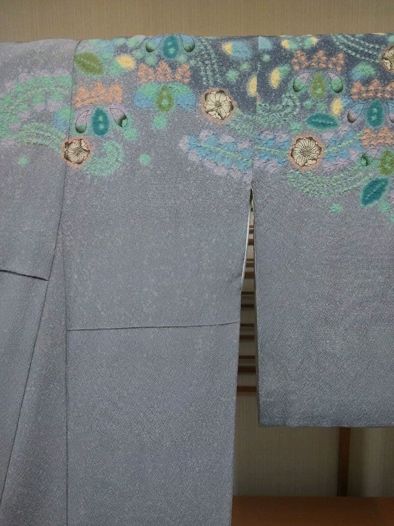 最終値下げ F‐304 訪問着 辻ヶ花 袷 作家落款 ブルーグレー 暈し 美品