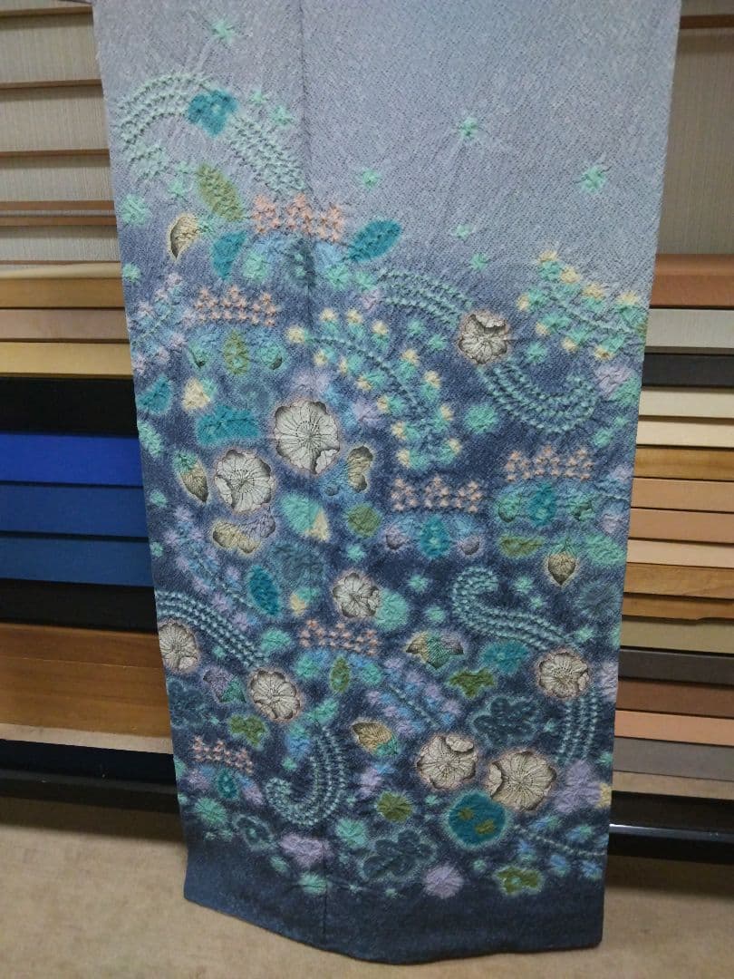 最終値下げ F‐304 訪問着 辻ヶ花 袷 作家落款 ブルーグレー 暈し 美品