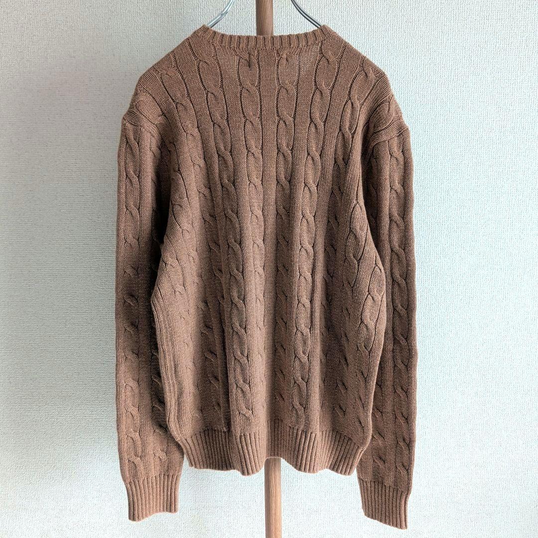 美品 ポロラルフローレン ケーブルニット ネイビーポニー刺繍 綿 ブラウン系 M