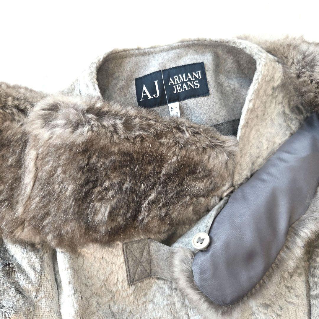 ARMANI JEANS リアルファー襟 ショートジャケット グレー系 42