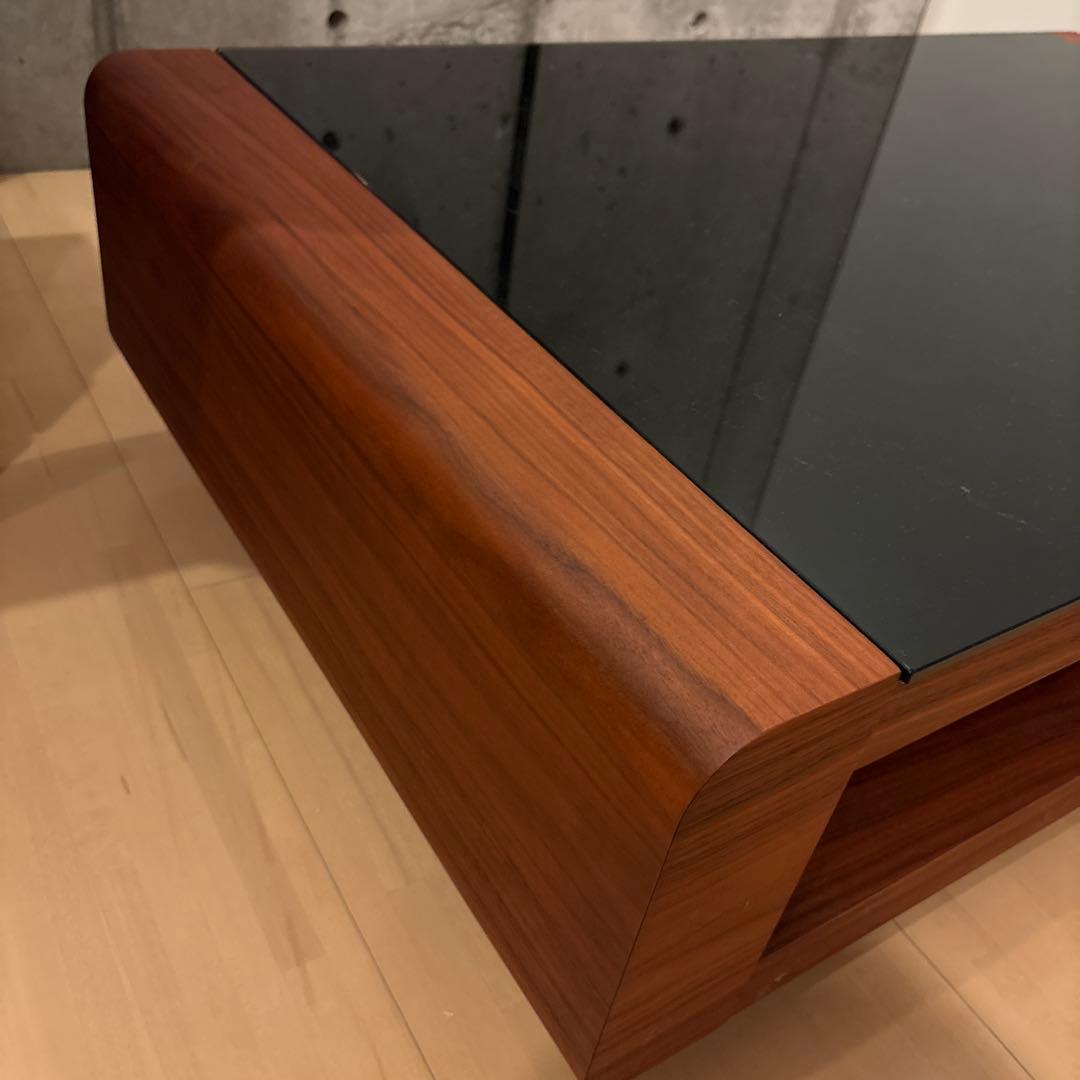 【値下げ】【美品】アルモニア ローテーブル ガラス天板 ウォールナット調