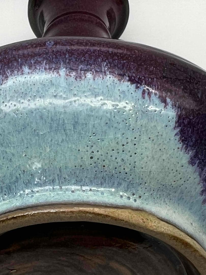 清時代　鈞窯　窯変釉 弦文瓶　旧家蔵出し　花入　花瓶(B-91)