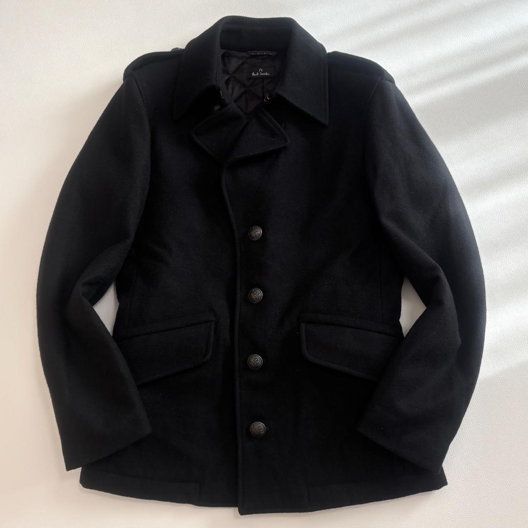 【カシミヤ混】ポールスミス ナポレオンコート メタルボタン キルティング S 黒
