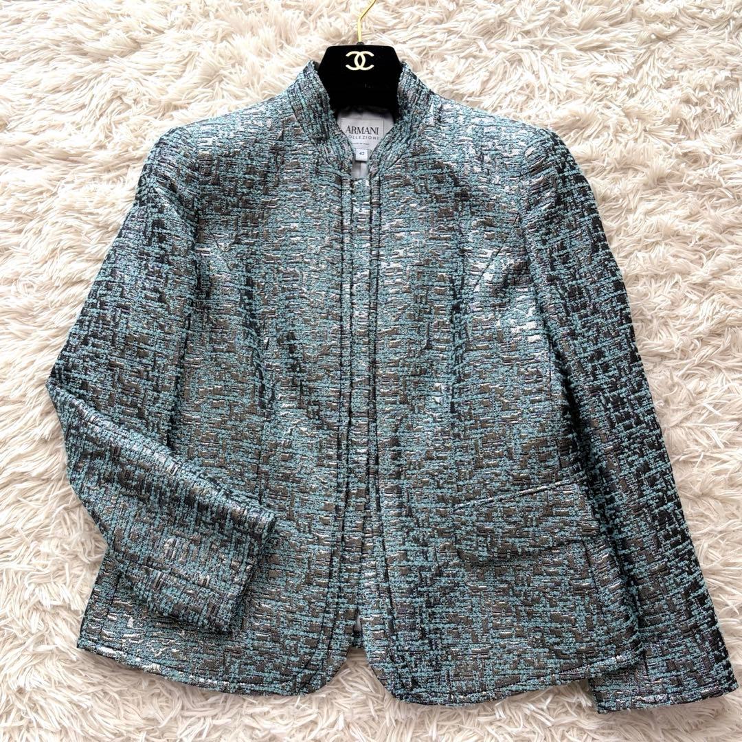 【極美品✨】アルマーニコレツォーニ ジャガードジャケット フォーマル42シルバー
