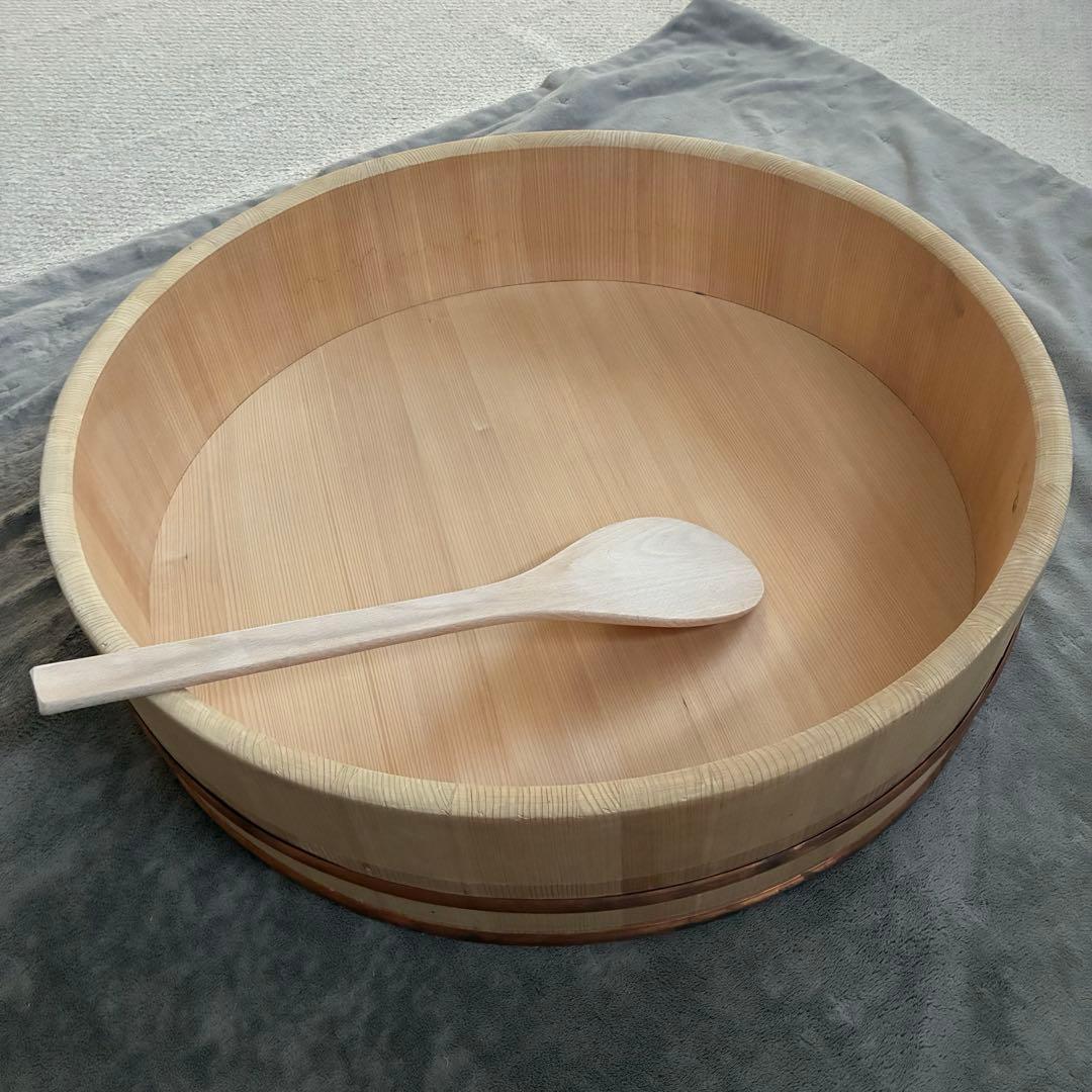 超特大　飯台 寿司桶 木桶　木製　約71cm 6升　しゃもじ・へら付き
