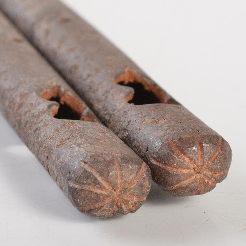 茶道具　釜師　庄司儀兵衛作　鉄製　瓢箪透火箸　共箱　V　R7214